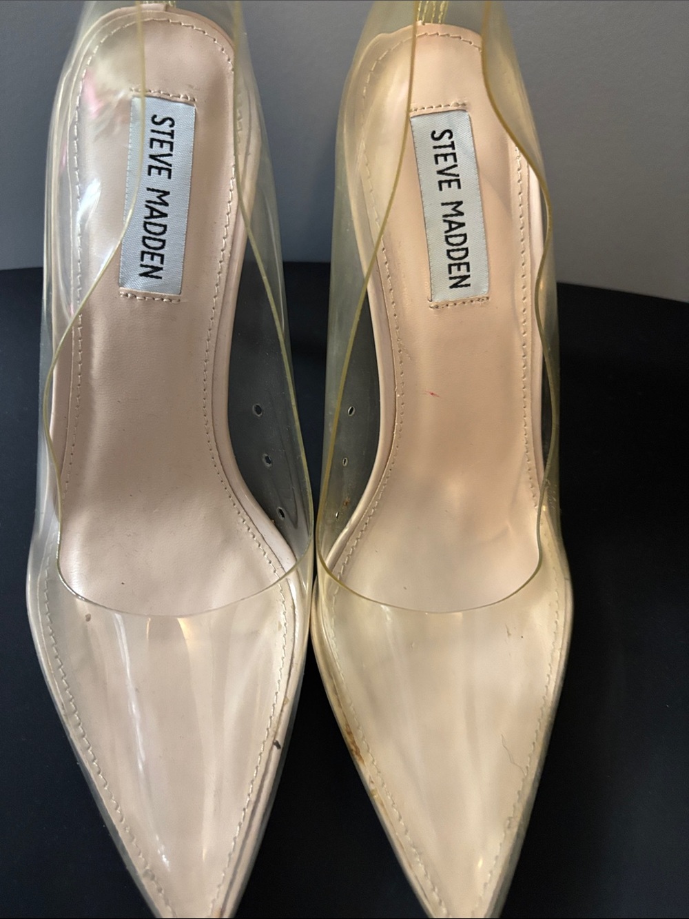 Steve Madden Clear Pointed Pumps with Nude Insole